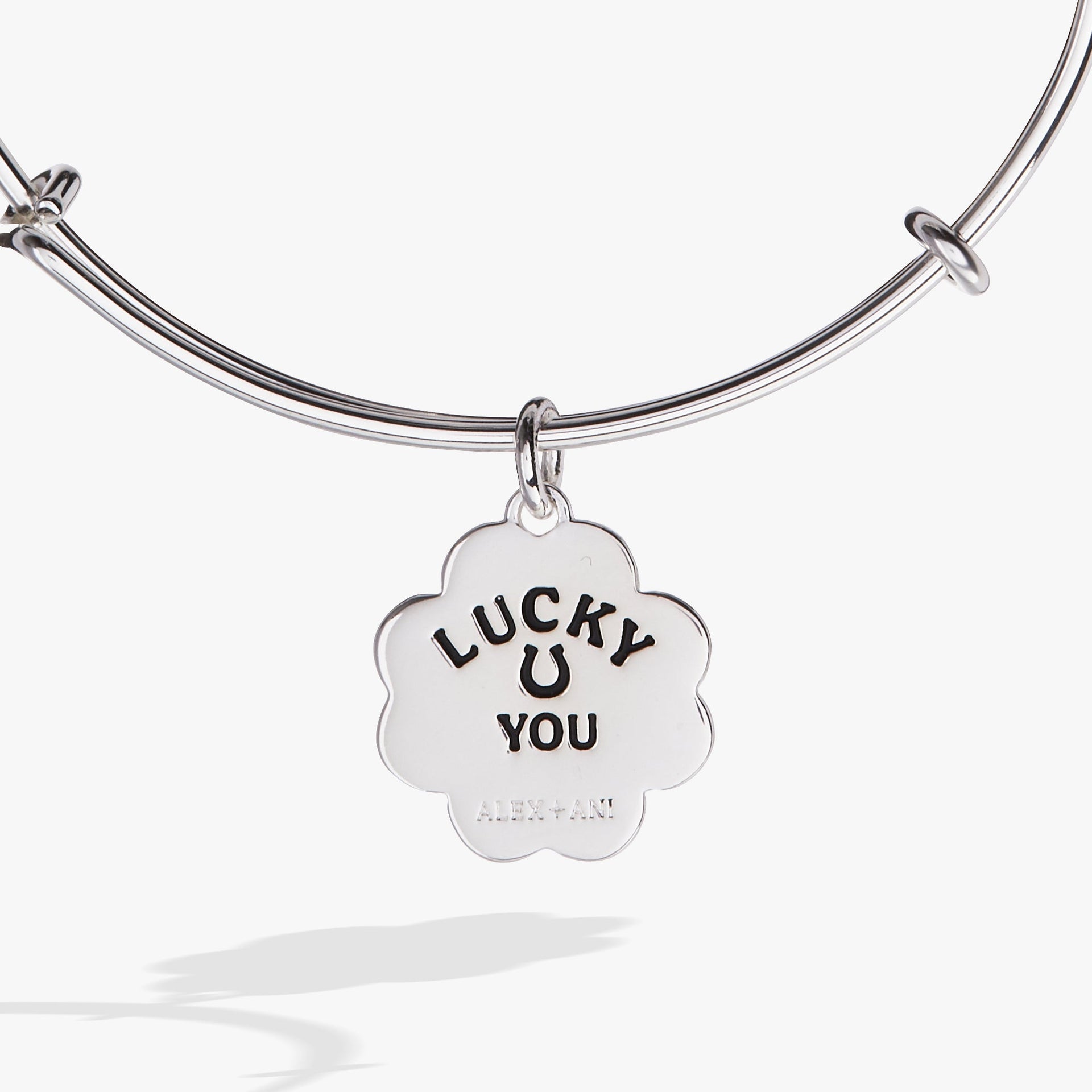 Four-Leaf Clover Charm Bangle Bracelet in Expandable Wire Design