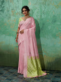 Pink linen cotton saree with matching blouse piece