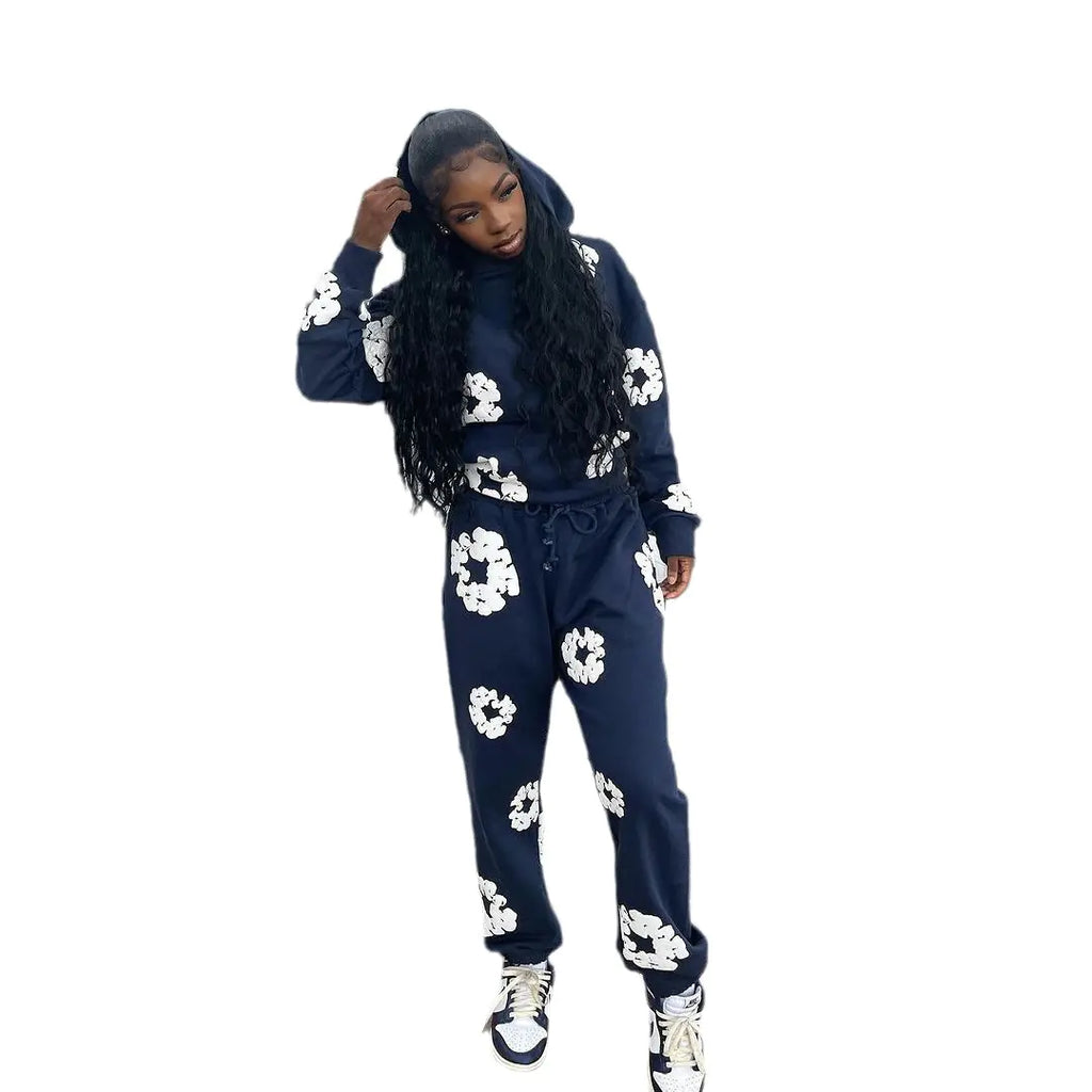 XS0021 2023 Fall Winter Floral Sweatshirt Set