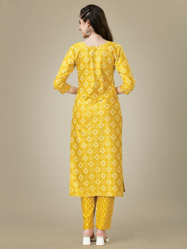 Women's Yellow Embroidered Straight Kurta Pant Set