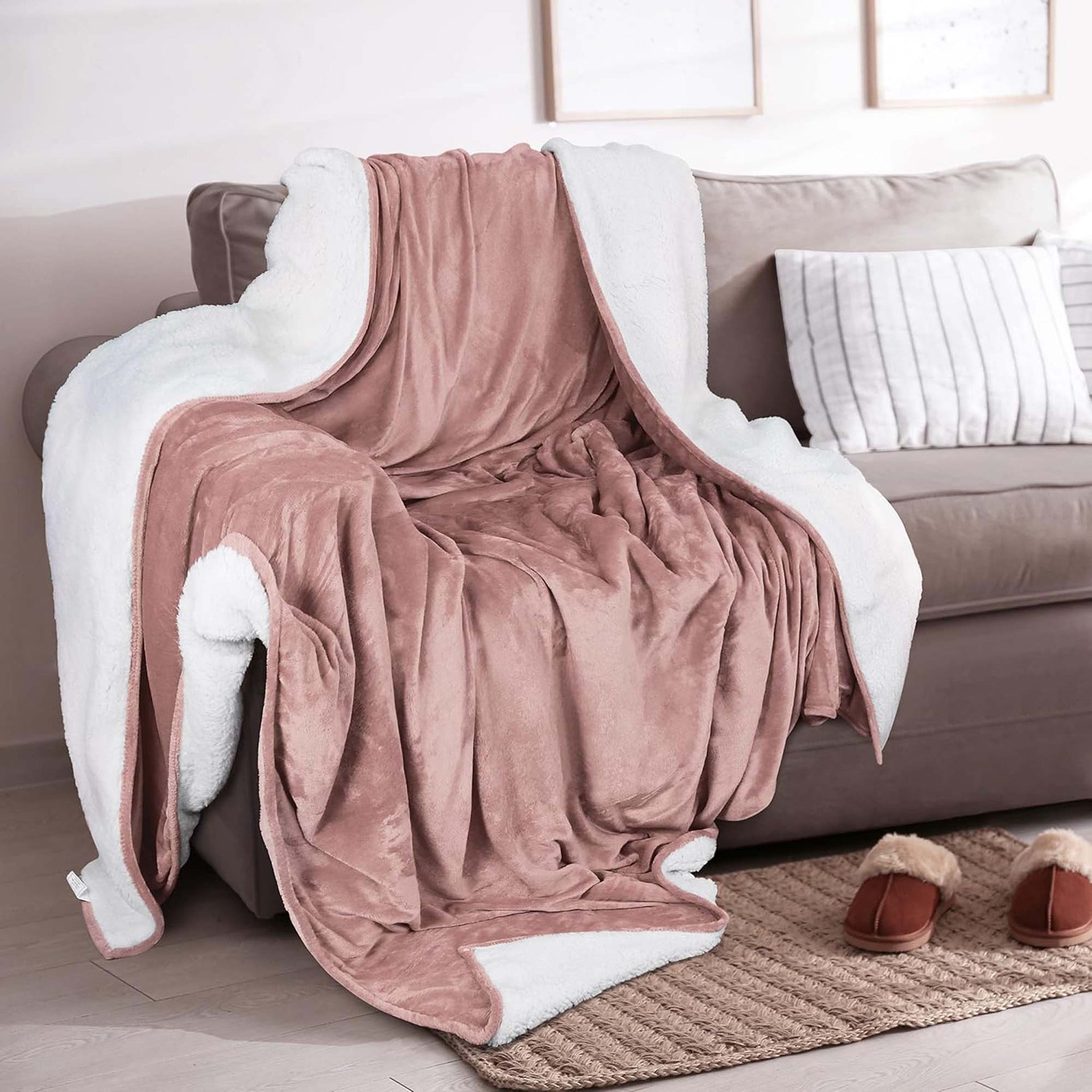 White Velvet Plush Sherpa Reversible Bed Blanket Ultra Soft - Image 12