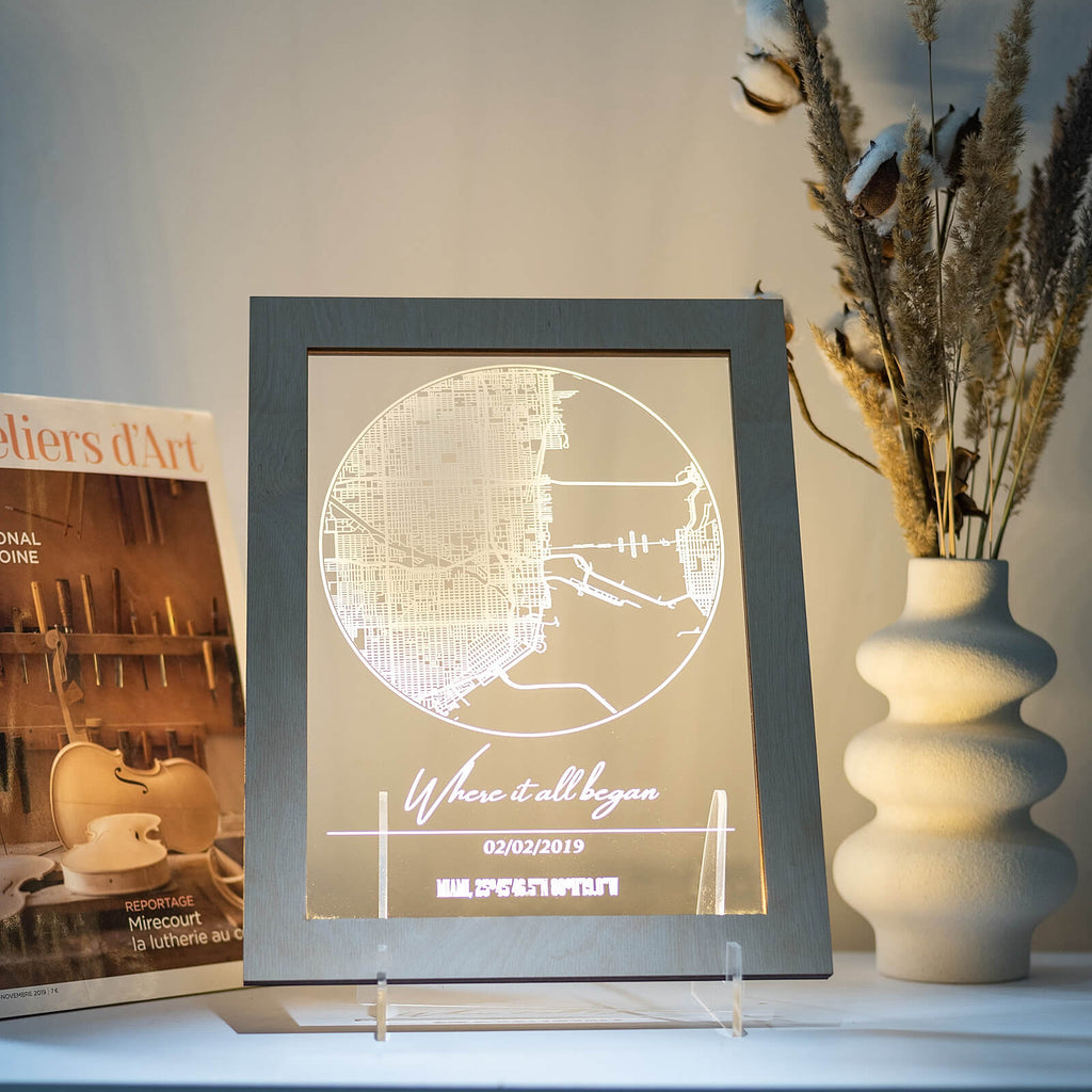 Custom City Map Light Frame - Personalized Urban Art