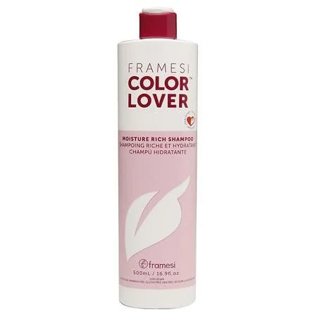 Framesi Color Lover Moisture Rich Shampoo bottle in white and pink packaging.