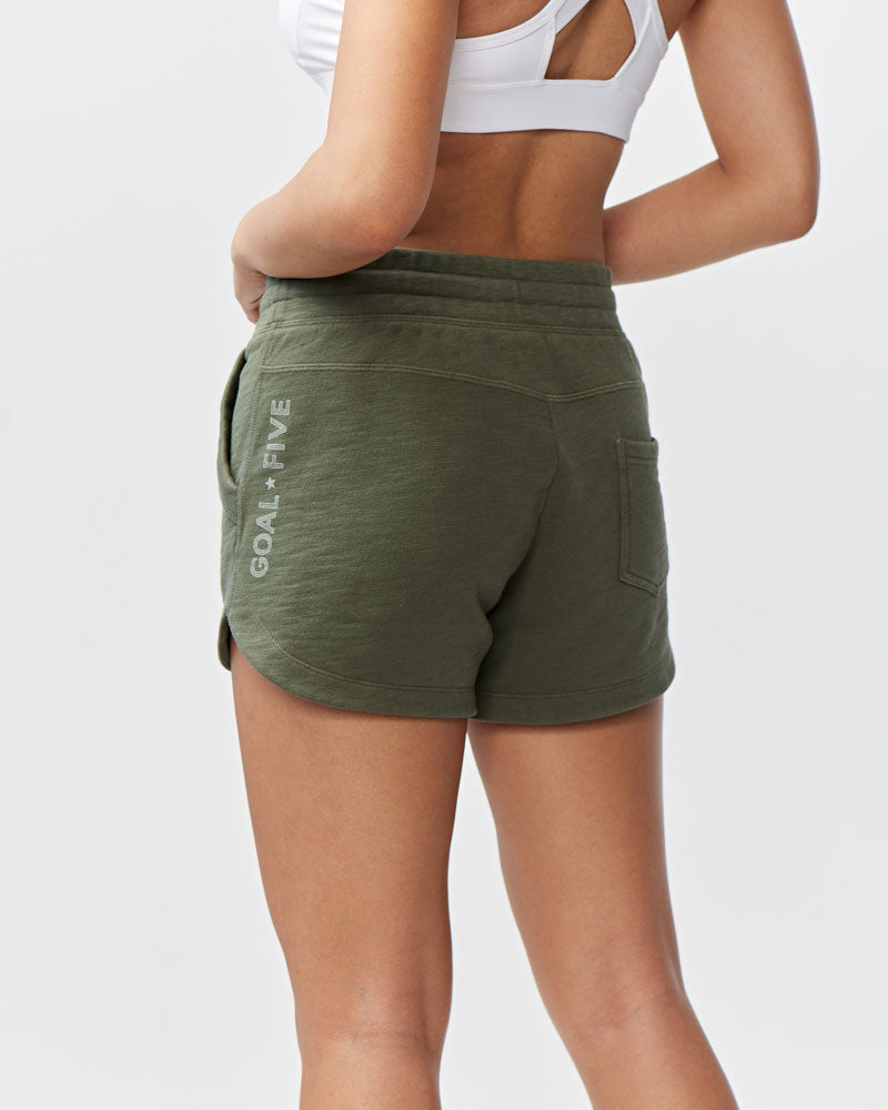 Freasy Cotton Rib-Waist Shorts with Pockets in Olive Green - Image 3