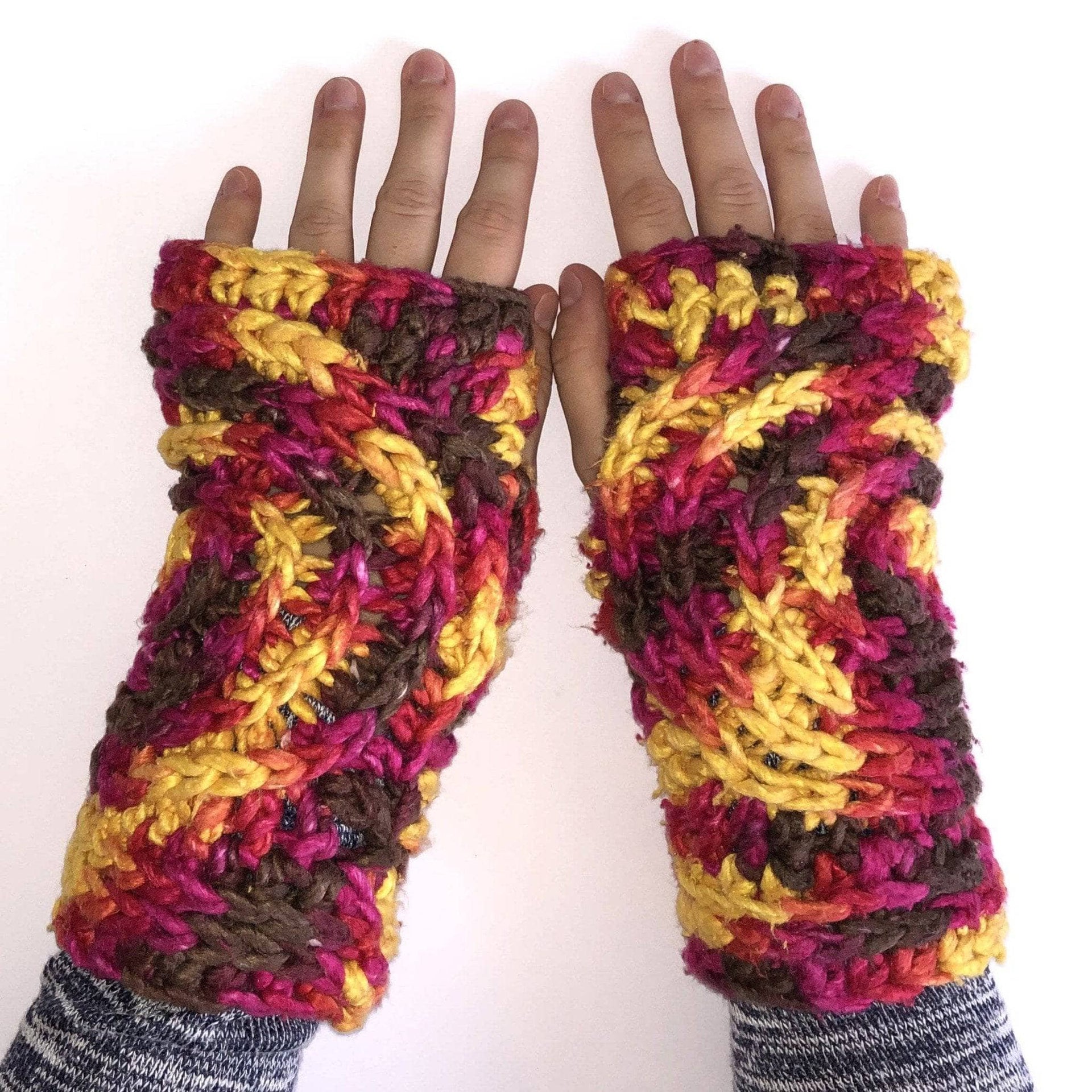 Freeform Crochet Fingerless Mittens Pattern - Abstract Bohemian Style