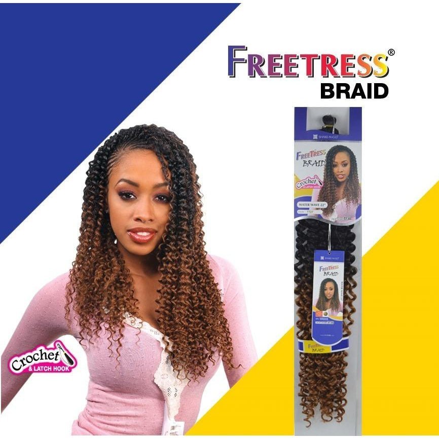 FreeTress 22 inch Water Wave crochet hair available in brown and blonde shades