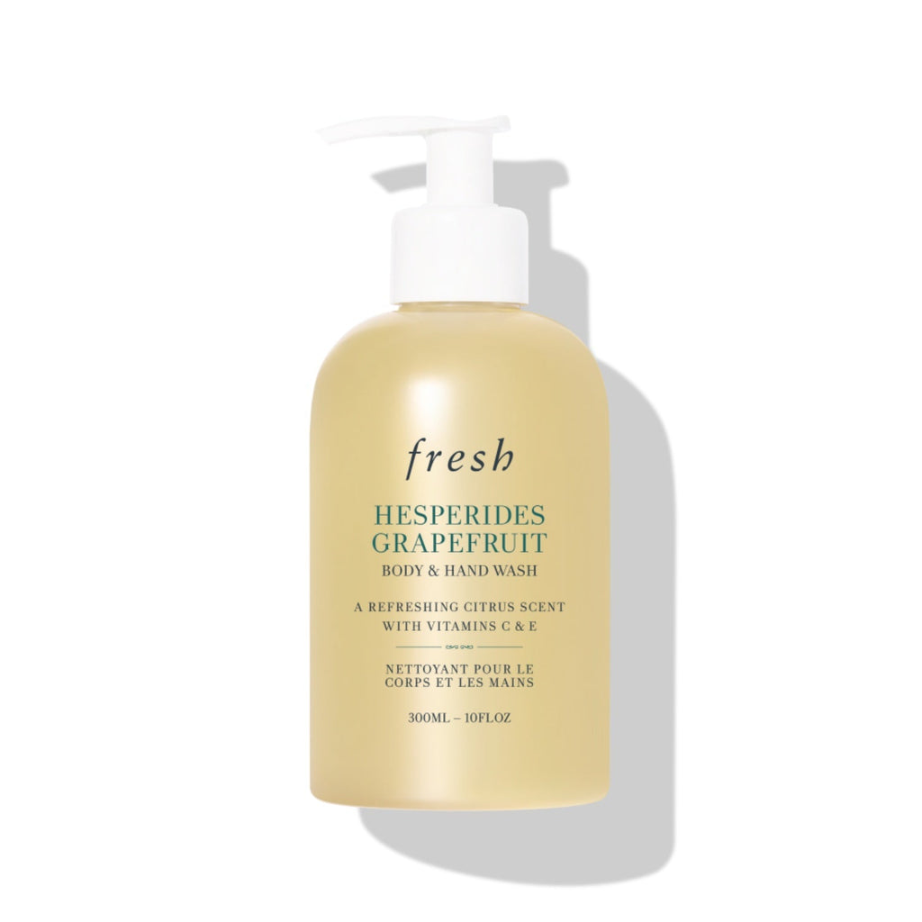 A 10 oz bottle of Fresh Hesperides Grapefruit Body & Hand Wash featuring citrus notes.