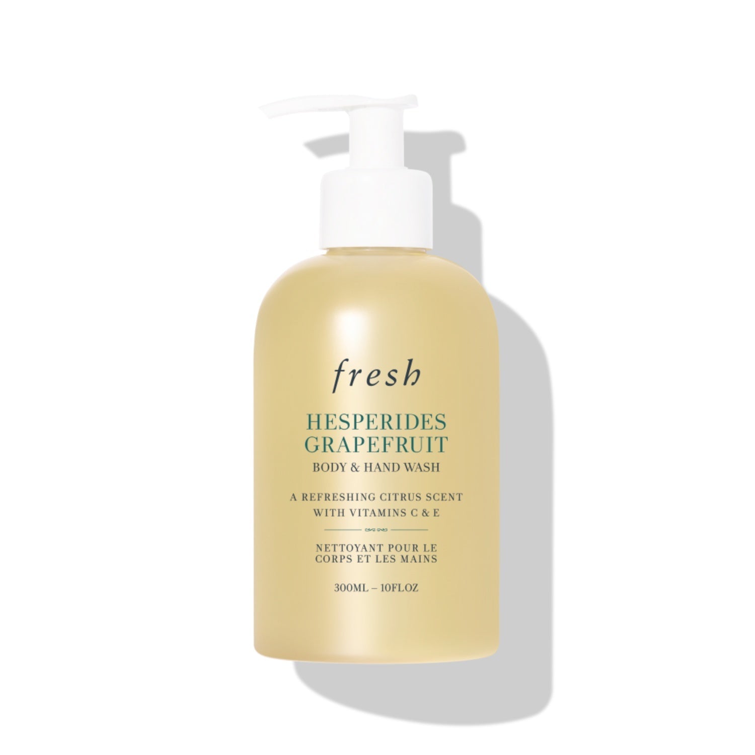A 10 oz bottle of Fresh Hesperides Grapefruit Body & Hand Wash featuring citrus notes.