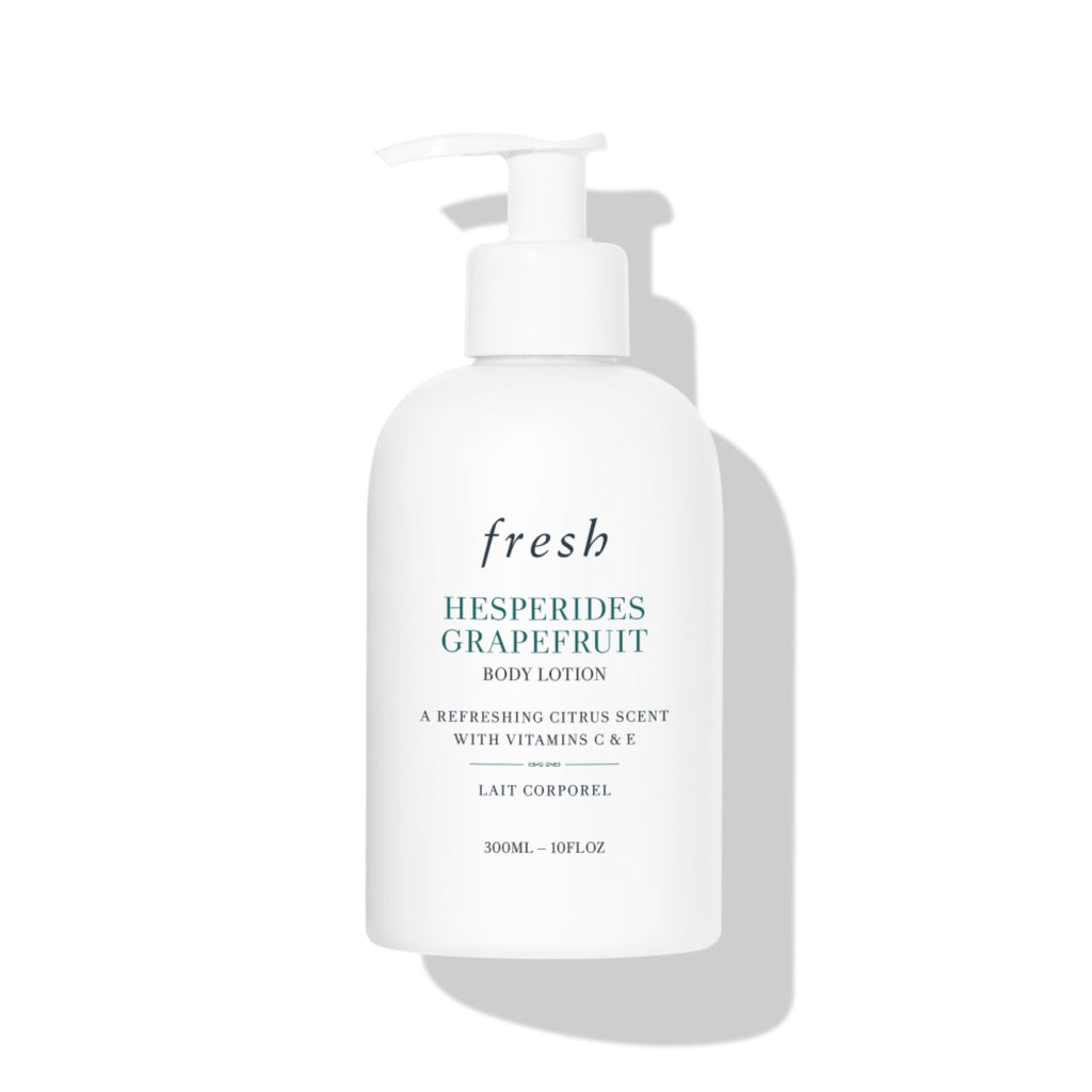 White bottle of fresh Hesperides Grapefruit Body Lotion, 300mL size.