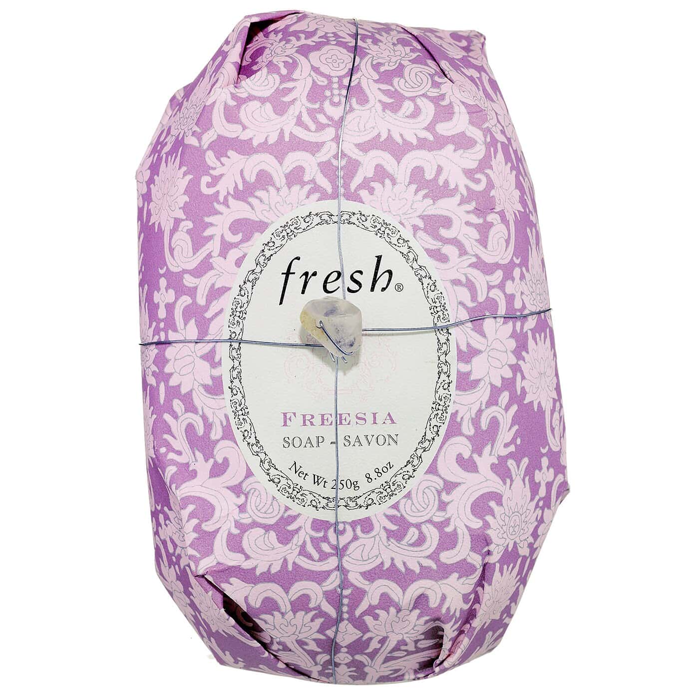 Decorative floral wrapped Fresh brand oval body soap with semi-precious stone detail.