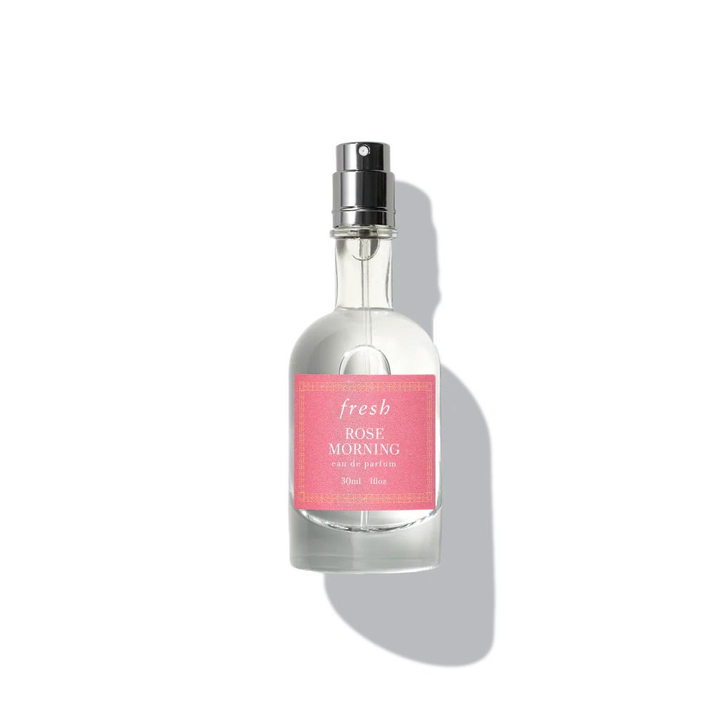 Rose Morning Eau de Parfum in an elegant apothecary-style glass bottle.