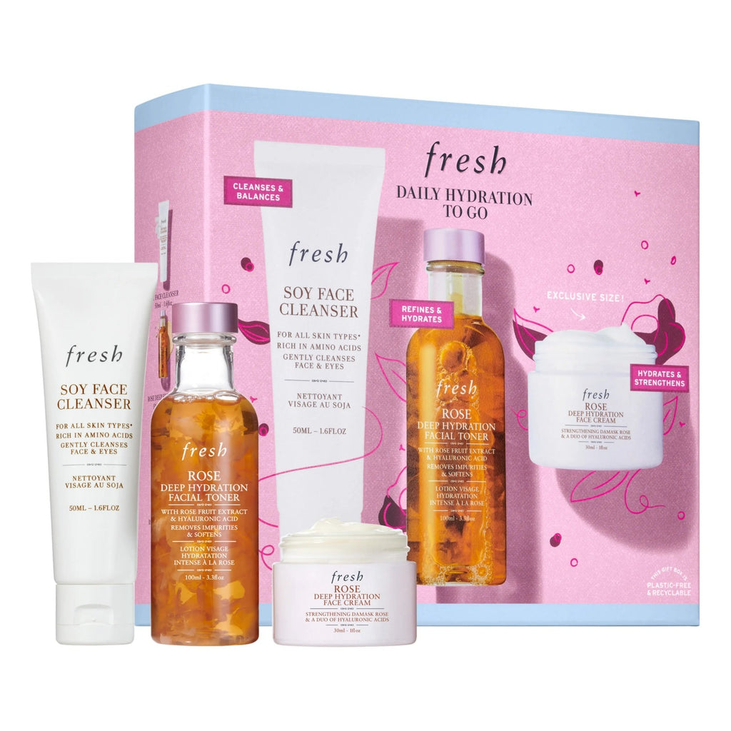Fresh Skincare Daily Hydration To Go Set featuring Soy Face Cleanser travel size bottle