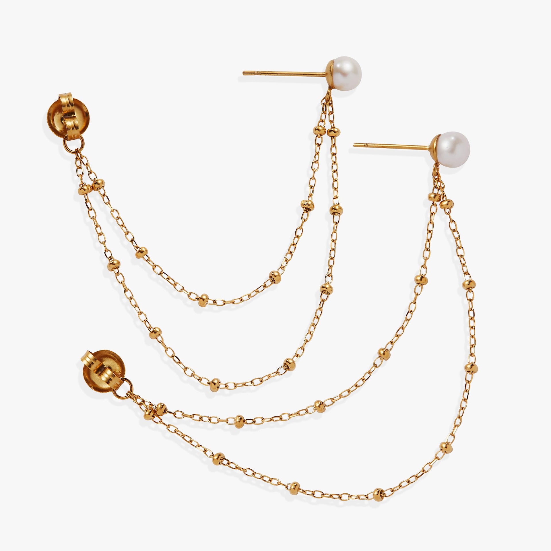 Freshwater Pearl Front-and-Back Earrings in Polished Gold