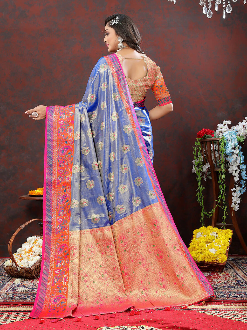 Lavender Kanjivaram Silk Saree with Zari Weaving