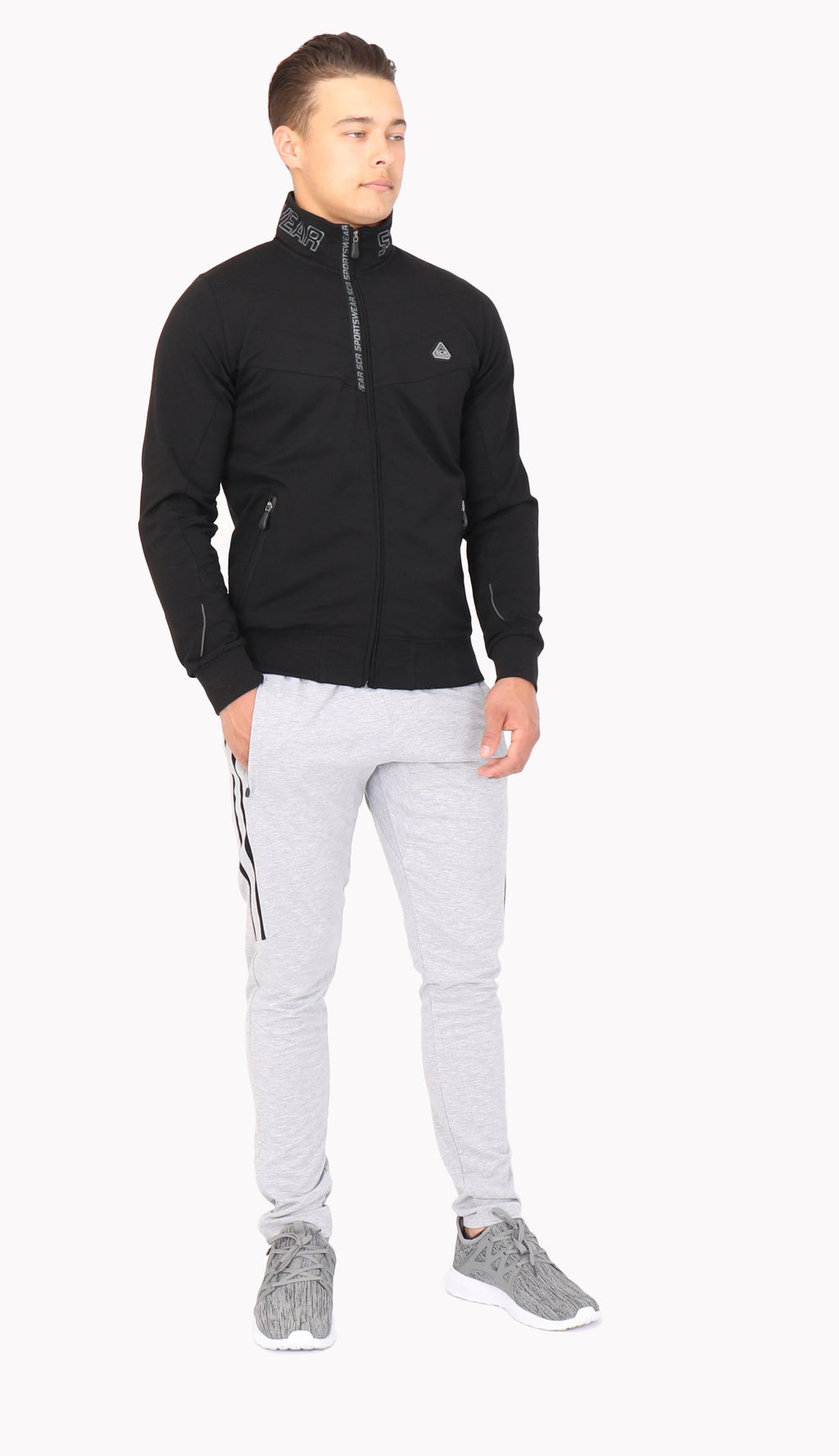 Men's Black Full Zip Athletic Sweatshirt with Stand Collar - Image 6