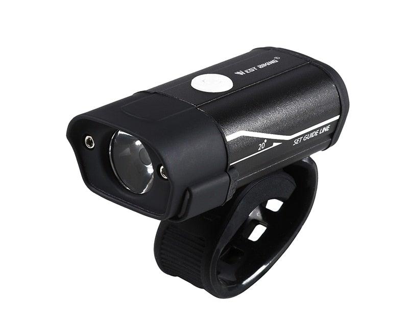 Stevvex USB rechargeable LED bicycle headlight mounted on a bike handlebar