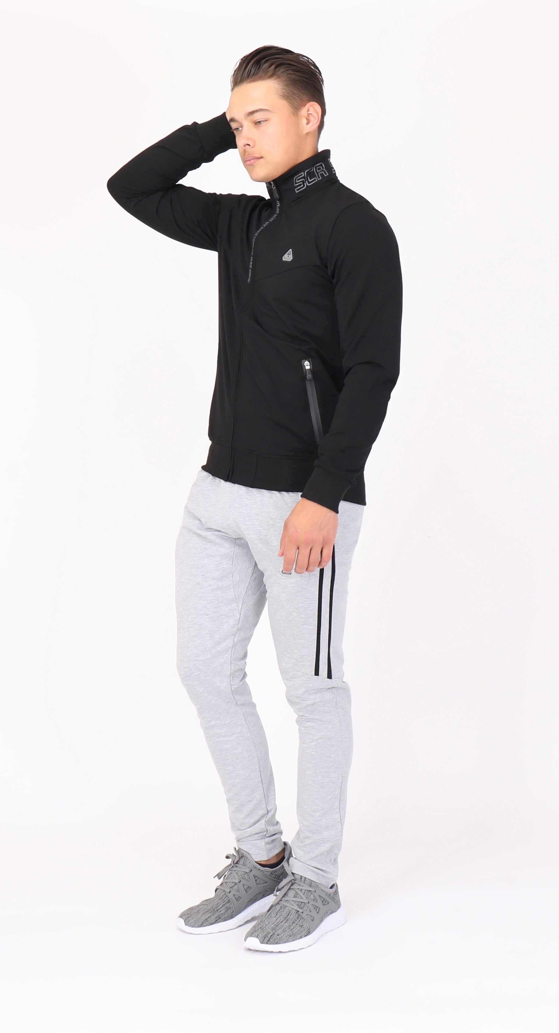 Men's Black Full Zip Athletic Sweatshirt with Stand Collar - Image 4