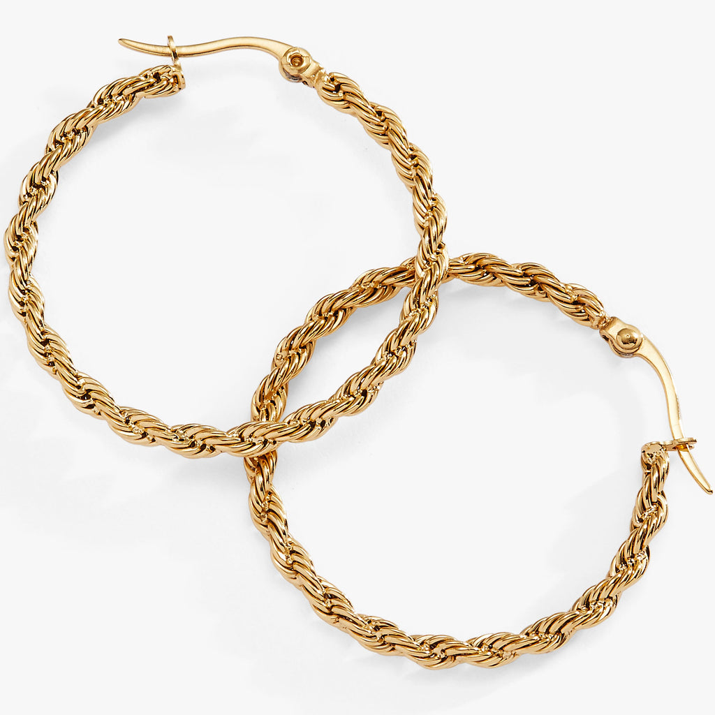 Frozen French Rope Hoop Earrings in Gold and Silver