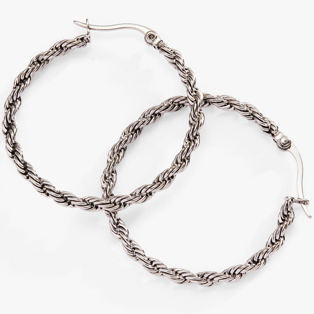 Frozen French Rope Hoop Earrings in Gold and Silver
