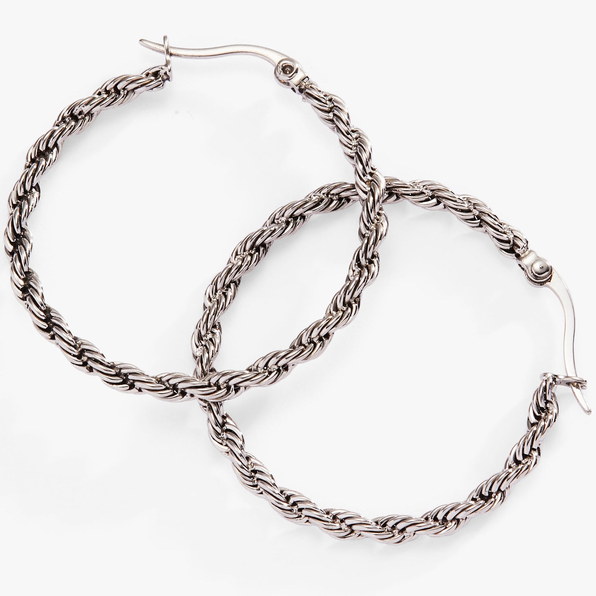 Frozen French Rope Hoop Earrings in Gold and Silver