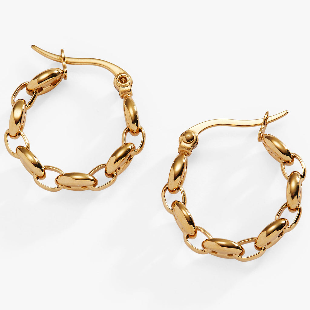 Frozen Mariner Chain Hoop Earrings in polished stainless steel