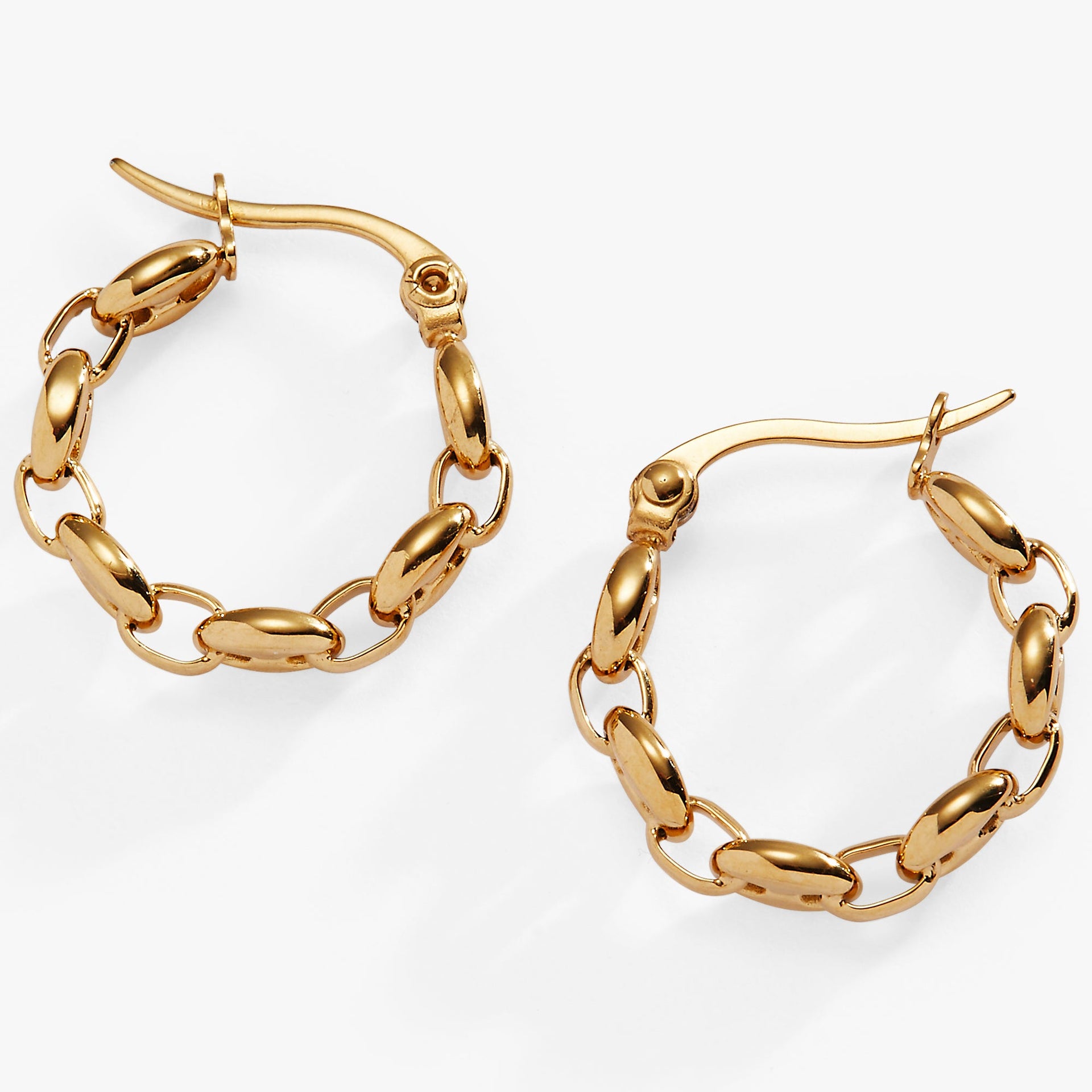 Frozen Mariner Chain Hoop Earrings in polished stainless steel