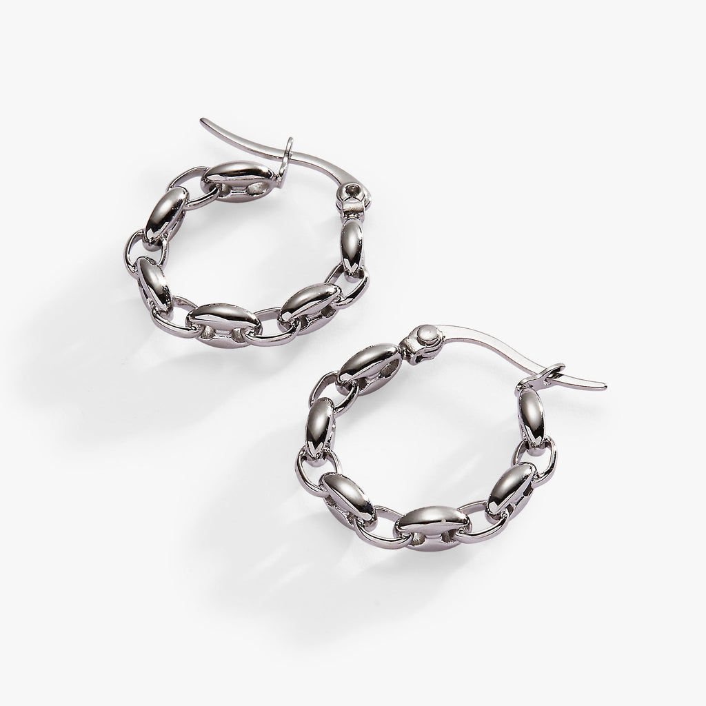 Frozen Mariner Chain Hoop Earrings in Durable Stainless Steel