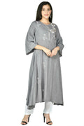 A stylish grey 2-piece cotton rayon kurta set for women