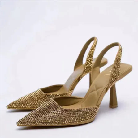 Women's Pointed Toe Slingback High Heels Rhinestone Stiletto - Image 18