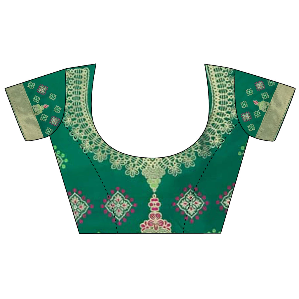 Bottle Green Butti Motifs Soft Silk Patola Saree