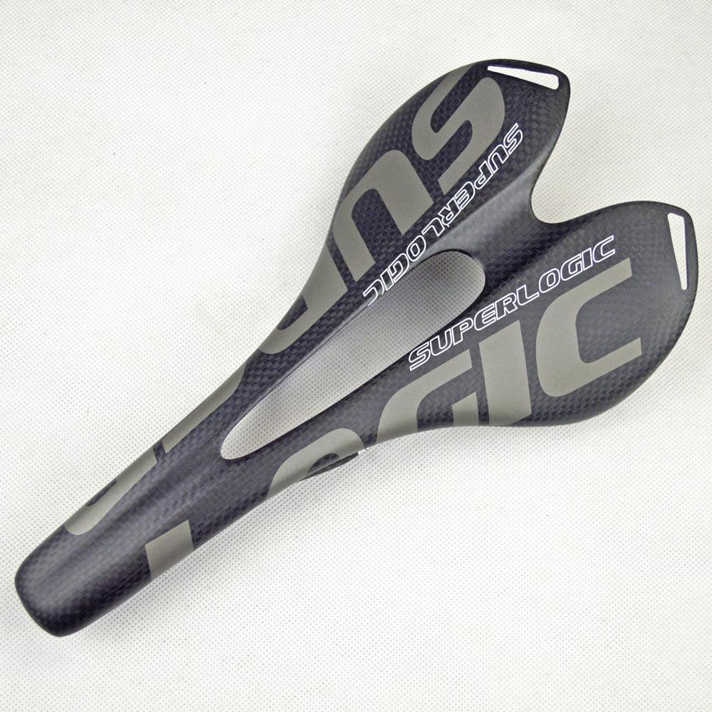Black full carbon fiber bicycle saddle with a sleek PU leather finish