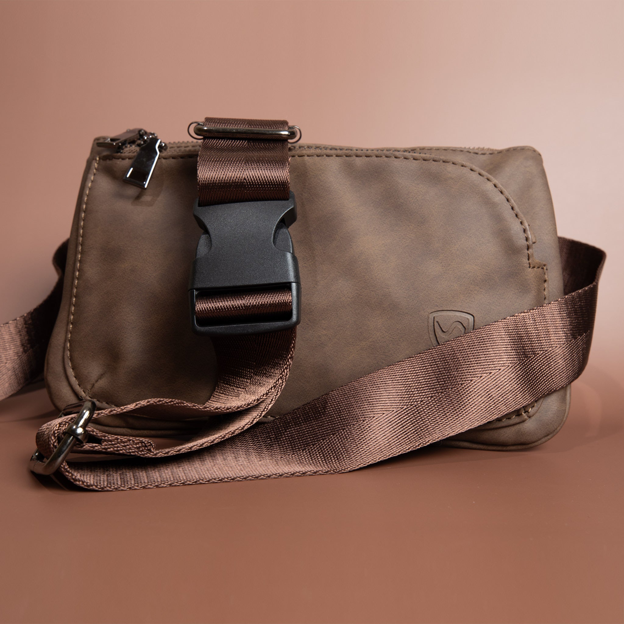 Brown Vegan Leather Cross Body EMF Shielding Fanny Pack - Image 5