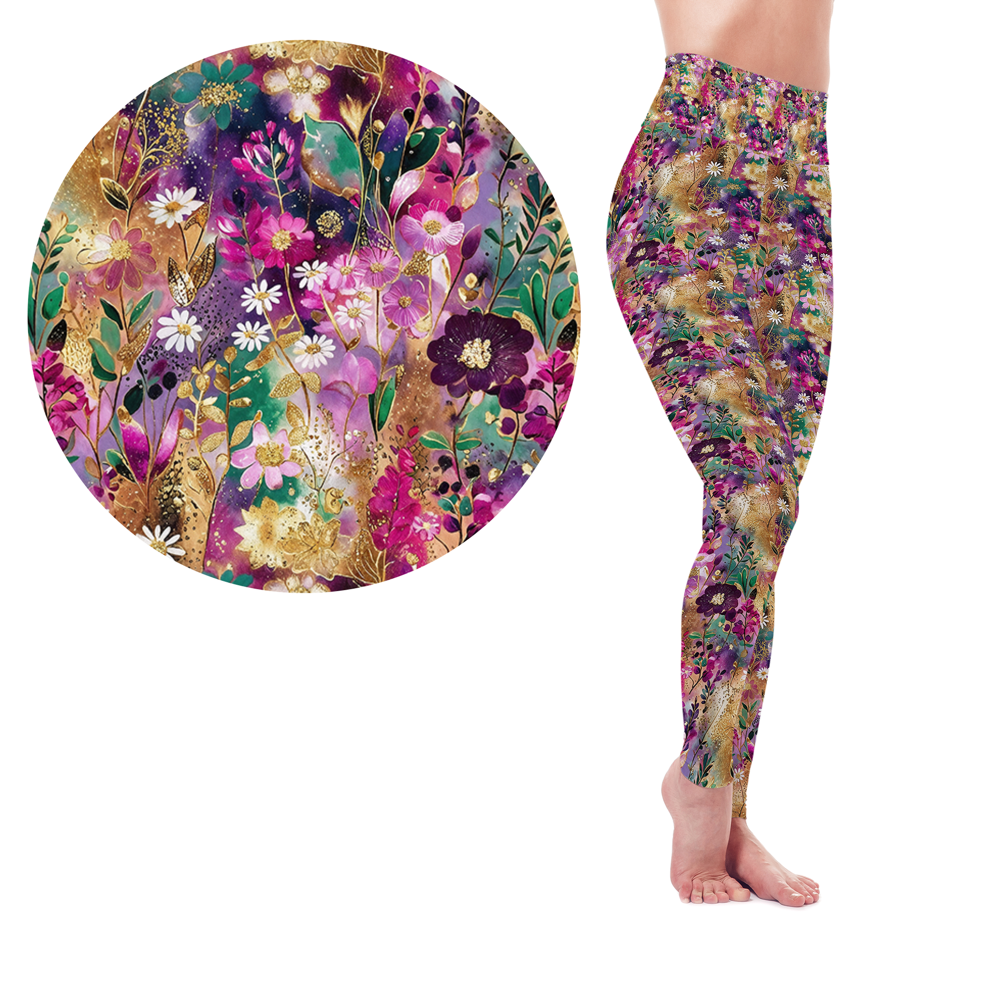 Painted Meadow Floral Leggings - Women’s Sporty Botanical Print
