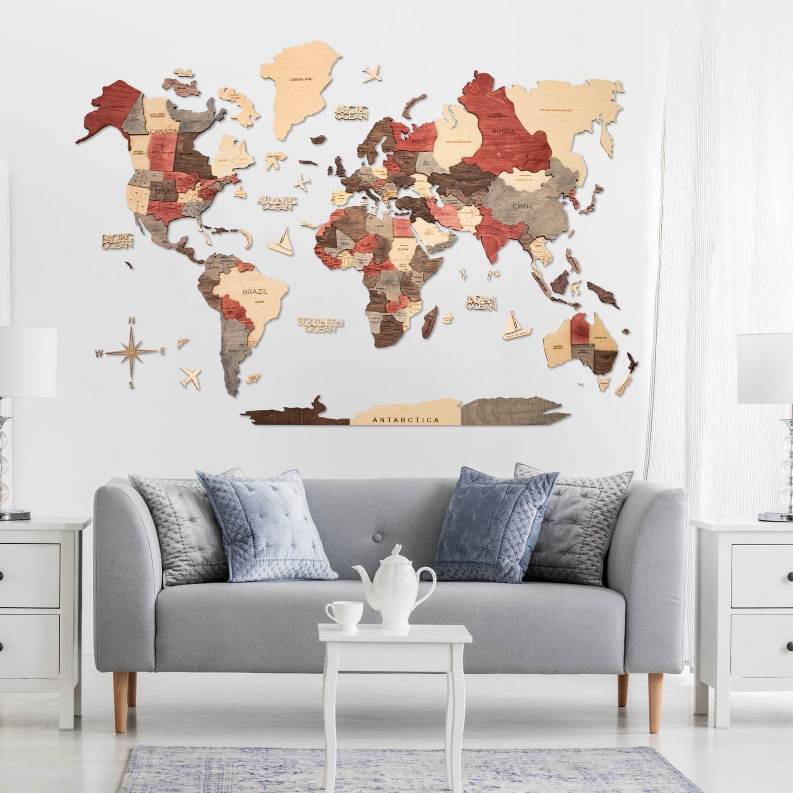 3D Wooden World Map Wall Art: Modern Minimalist Travel Decor