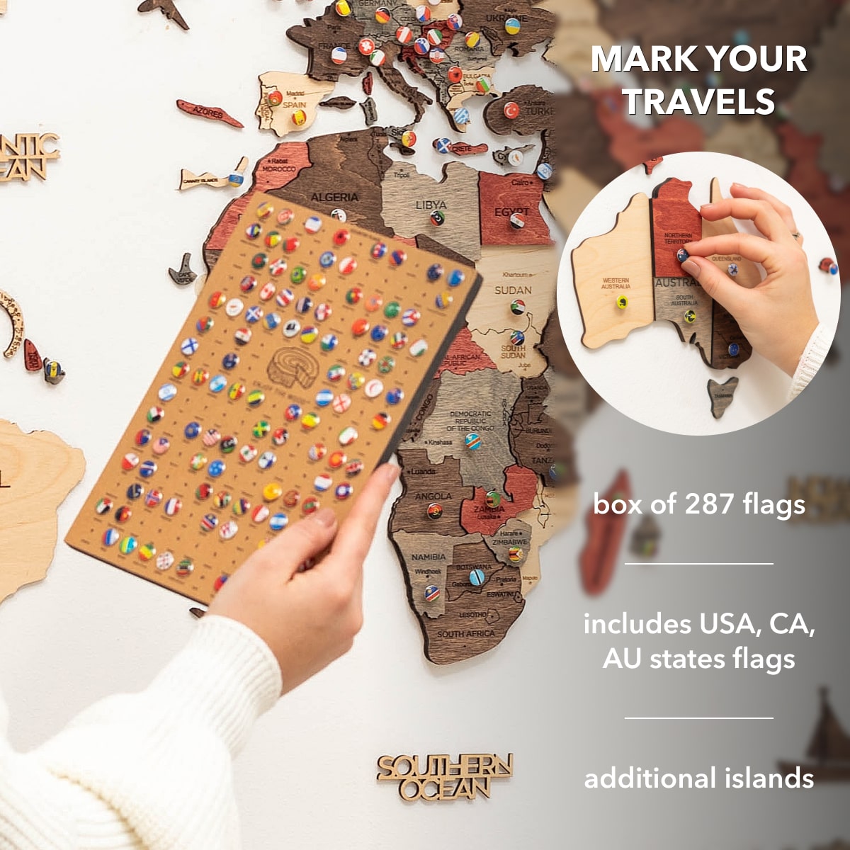 3D Wooden World Map Wall Art: Modern Minimalist Travel Decor