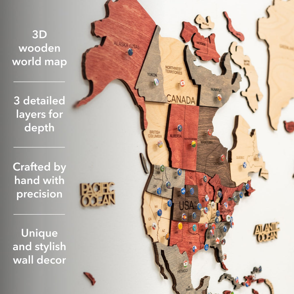 3D Wooden World Map Wall Art: Modern Minimalist Travel Decor