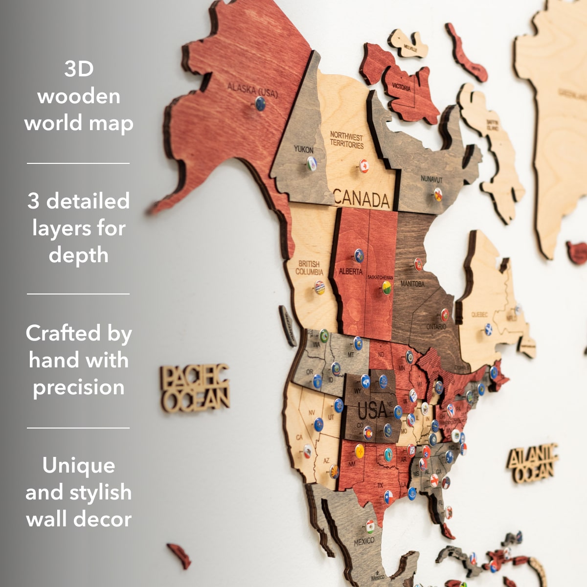 3D Wooden World Map Wall Art: Modern Minimalist Travel Decor