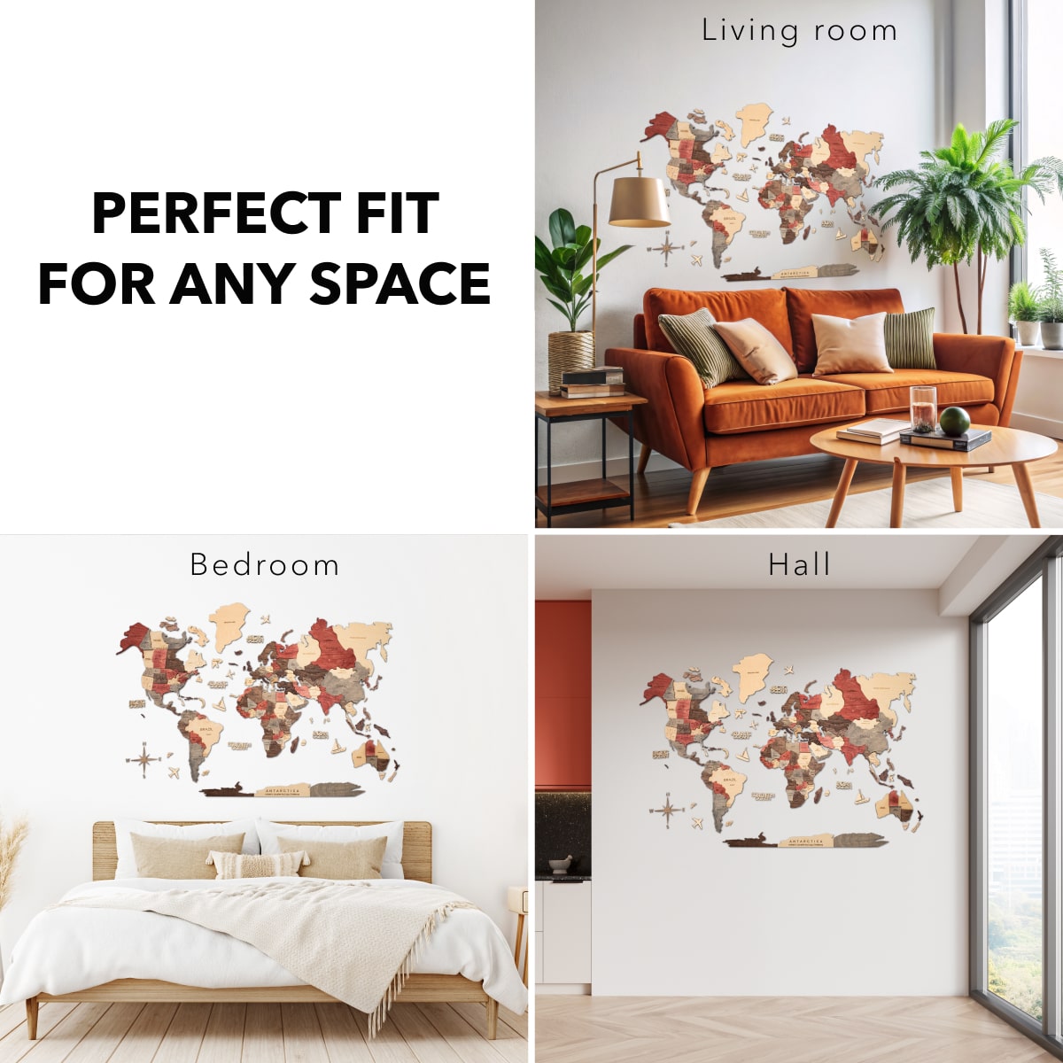 3D Wooden World Map Wall Art: Modern Minimalist Travel Decor