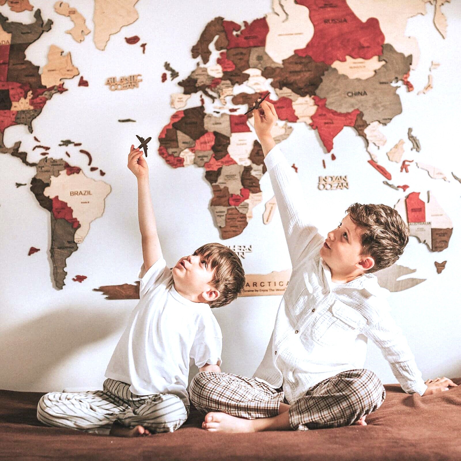 3D Wooden World Map Wall Art: Modern Minimalist Travel Decor