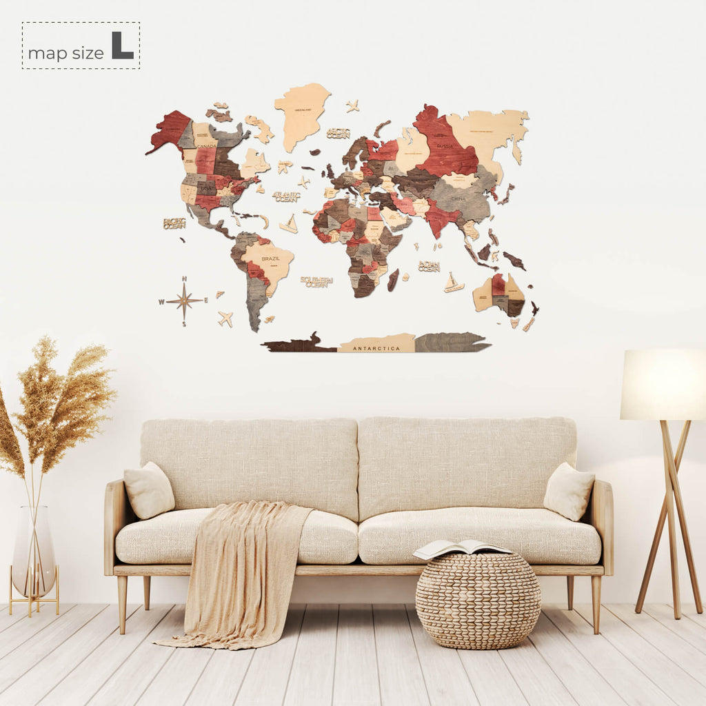 3D Wooden World Map Wall Art: Modern Minimalist Travel Decor