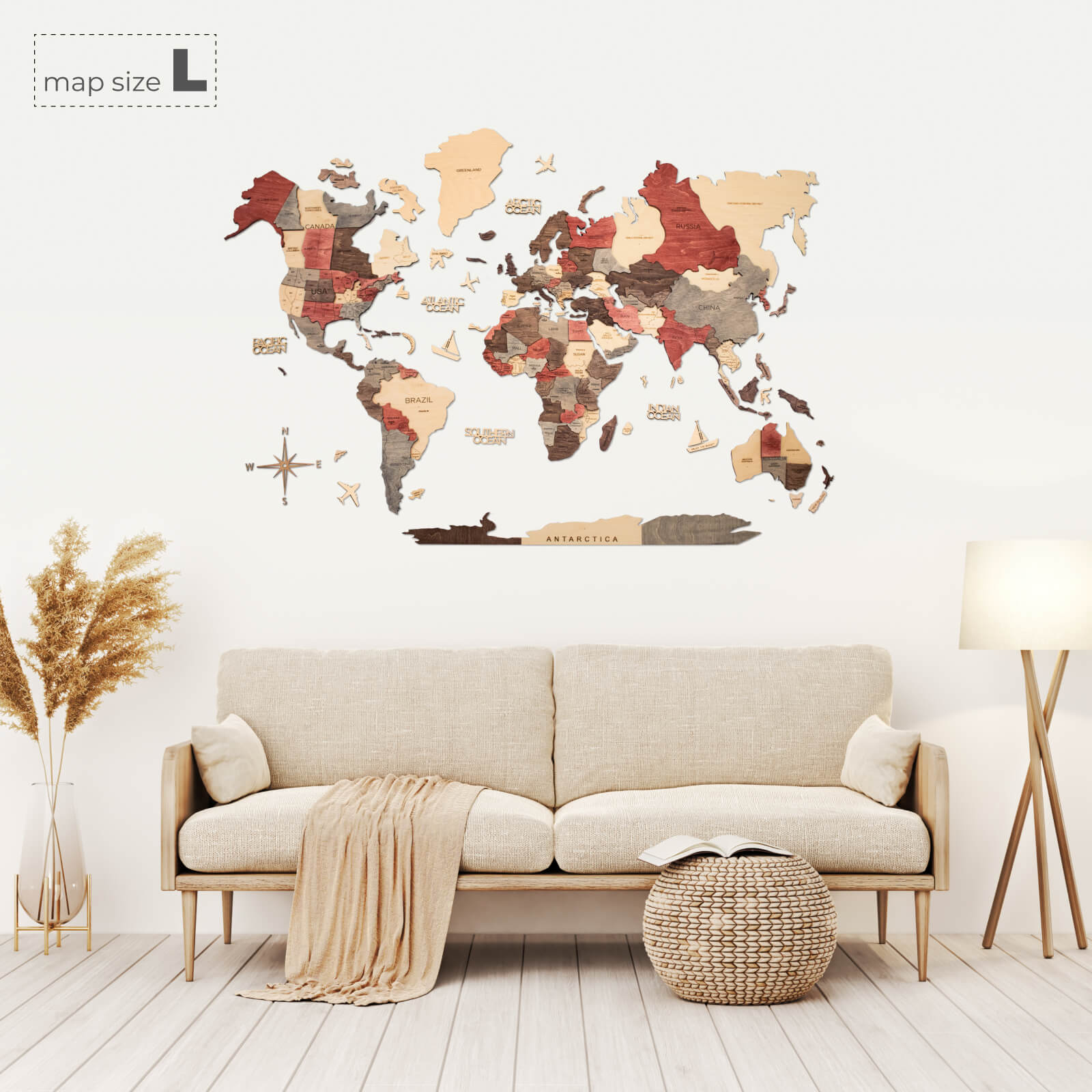 3D Wooden World Map Wall Art: Modern Minimalist Travel Decor