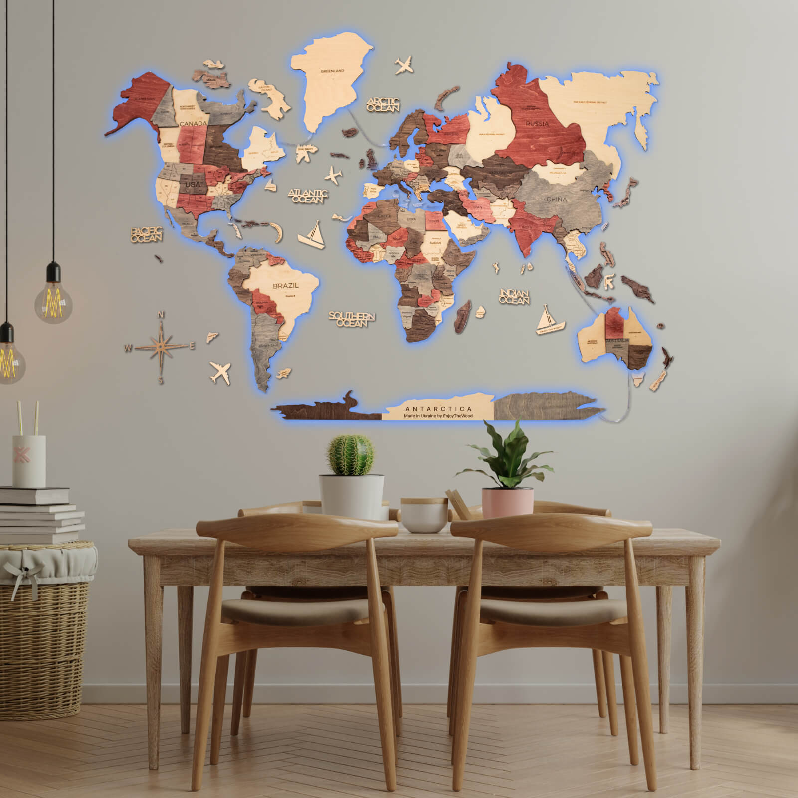3D LED Wooden World Map 3.0 Fusion Interactive Wall Decor