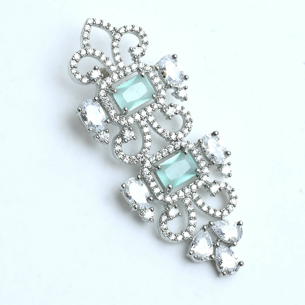 Silver-Plated American Diamond Pista Green Choker Necklace Set
