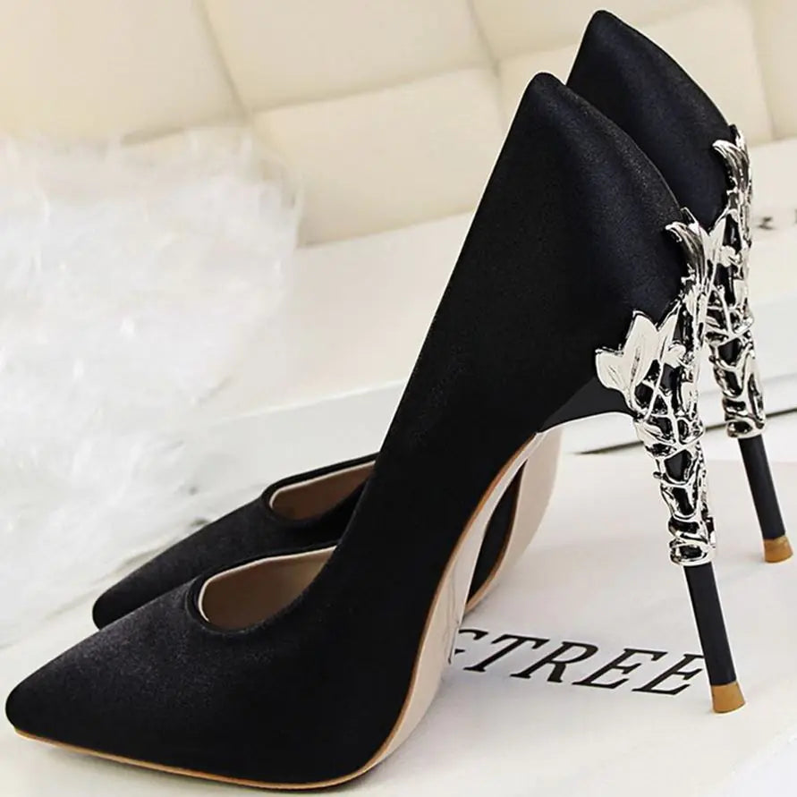 Women's White Satin Pointed High Heels - Elegant