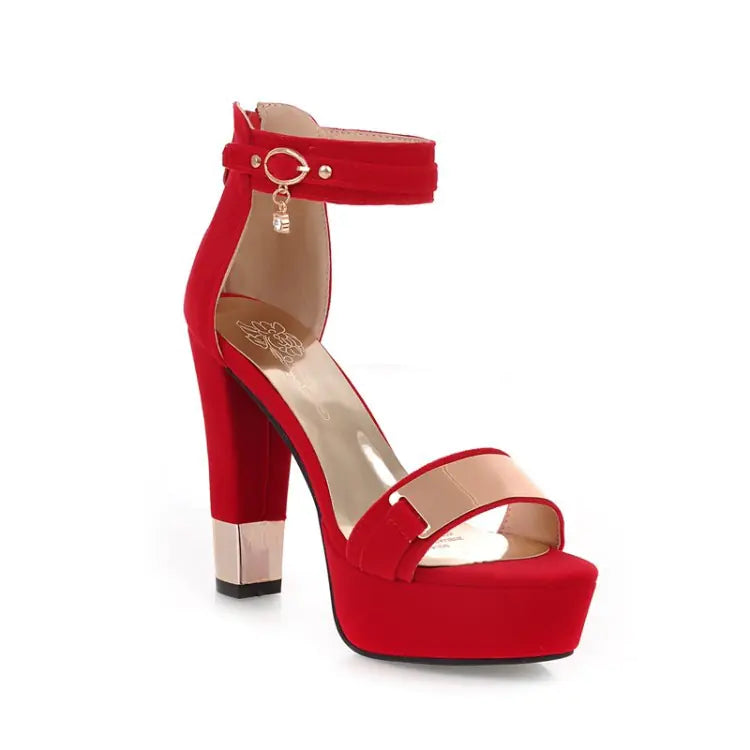 Women's Suede Platform High Heels with Metallic Ankle Strap - Image 37