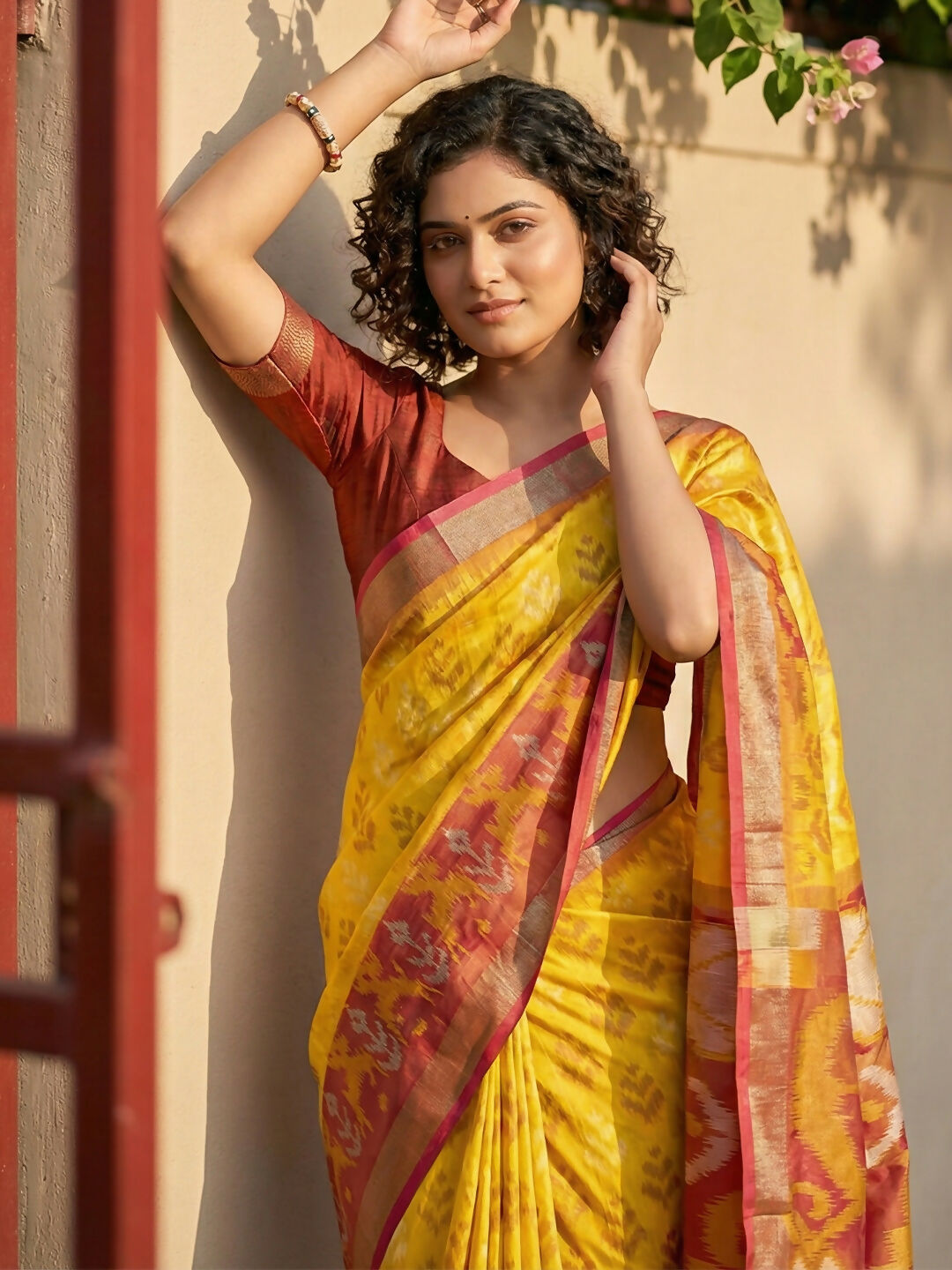 Yellow Pochampally Silk Saree with Coordinating Blouse Piece