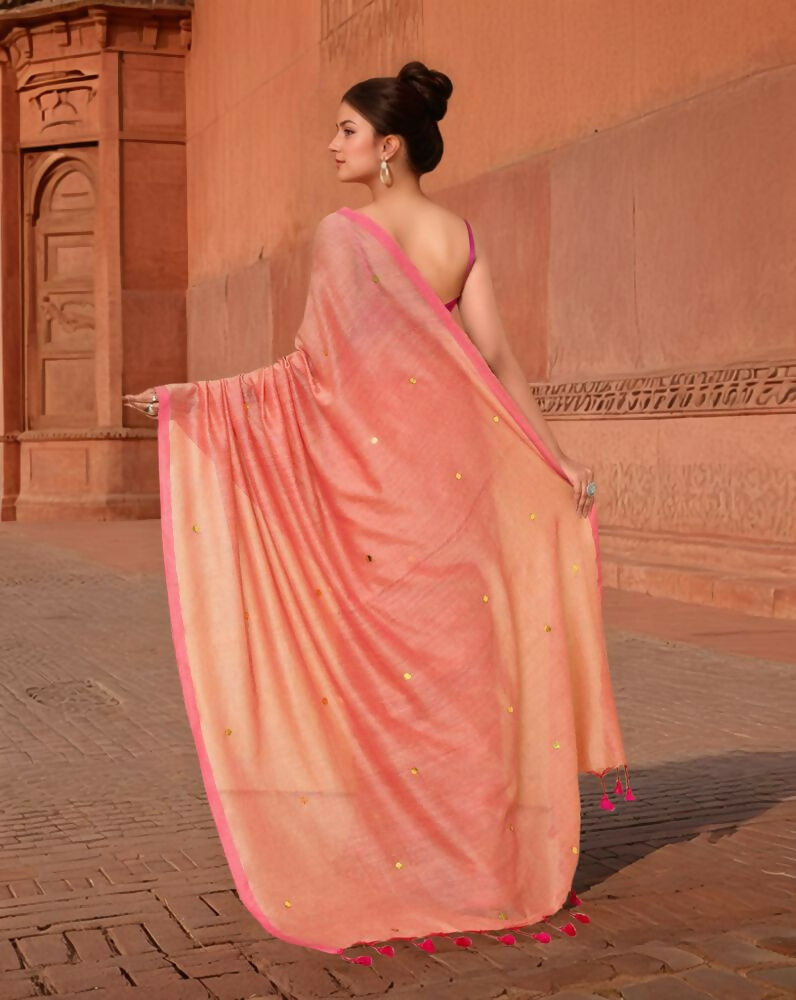 Women Peach Cotton Saree for Everyday Wear and Casual Styling