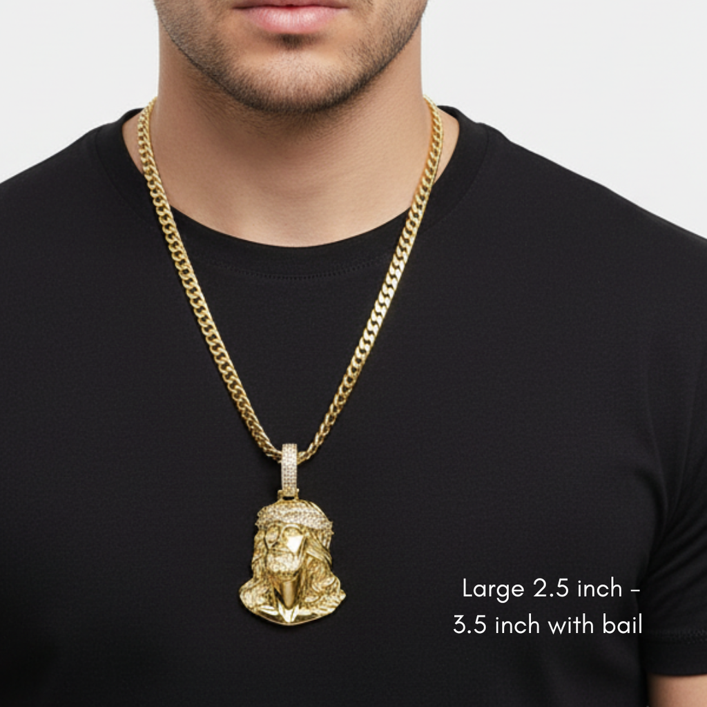 Moissanite Jesus Piece Pendant 925 Sterling Silver in 14K Gold