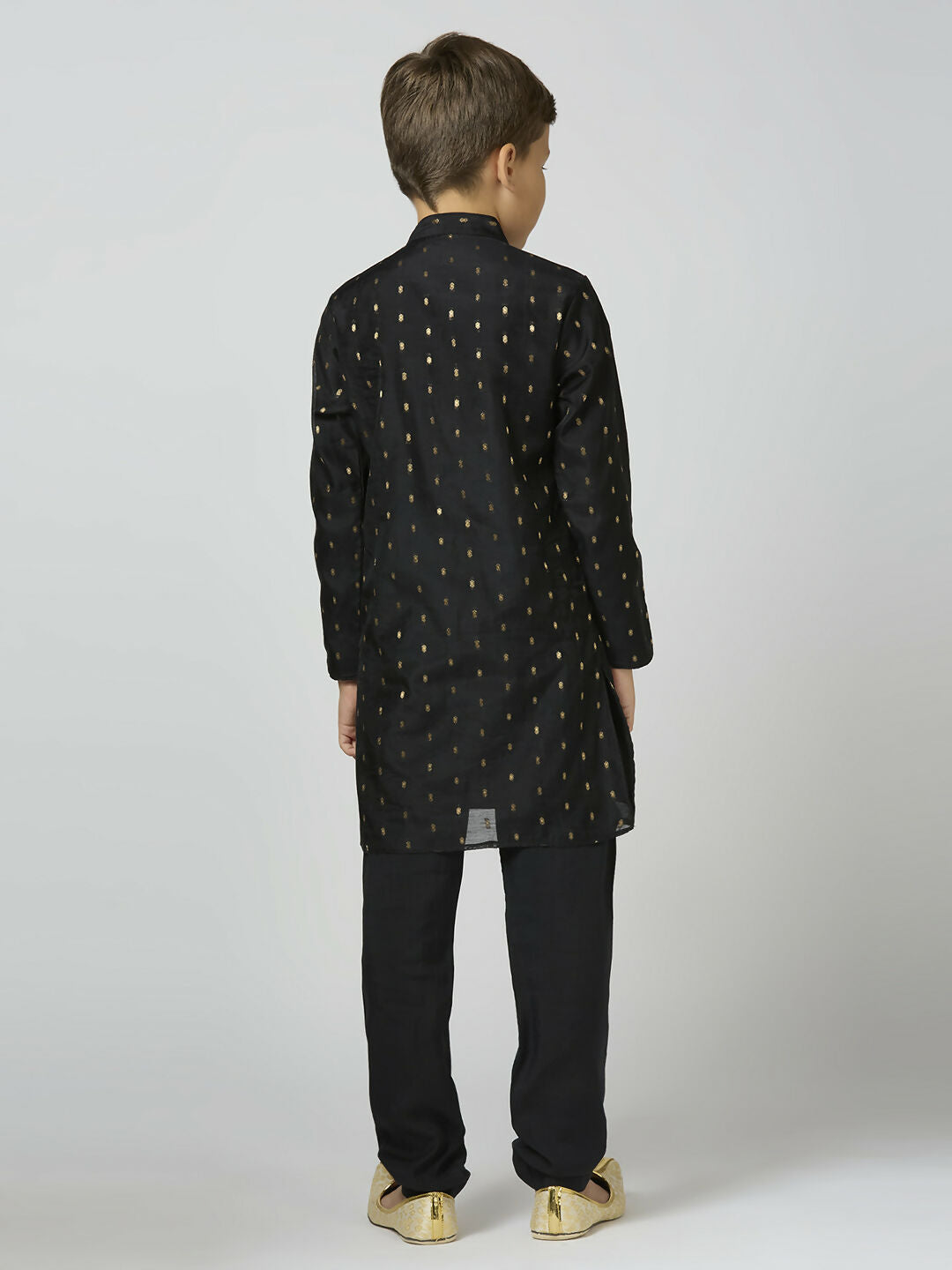 Boys Traditional Black Chanderi Kurta and Pyjama Set for Kids