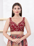 Maroon mulberry silk sleeveless blouse with a V-neck and back-open detail